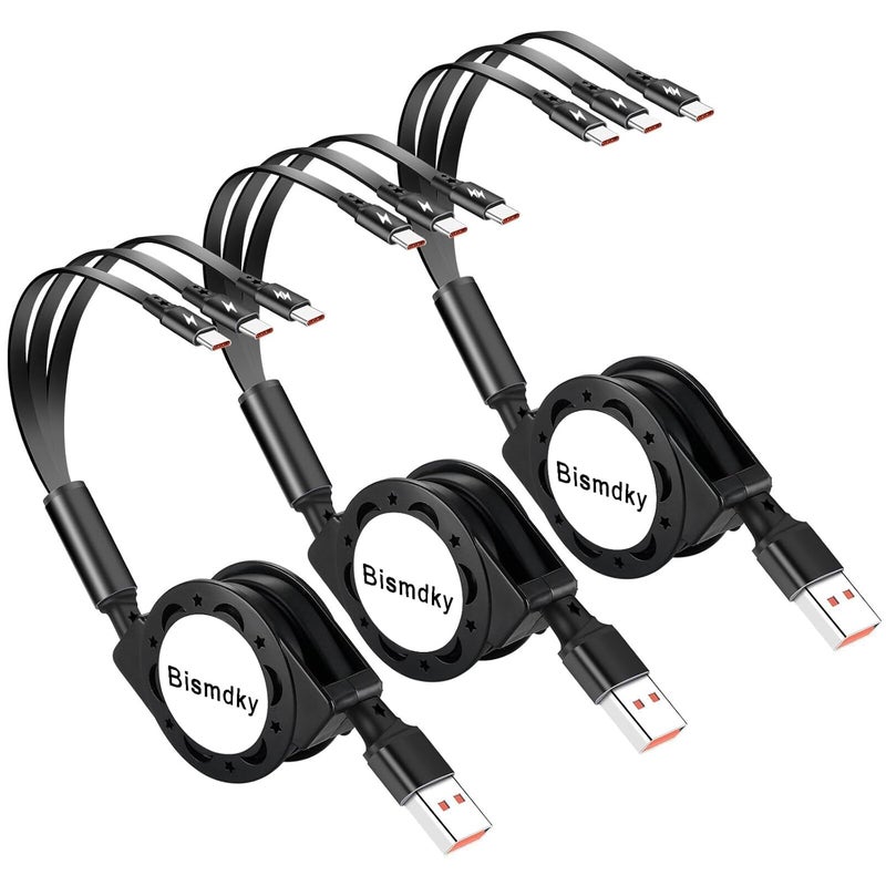 كابل شحن سريع من نوع USB Type C قابل للسحب [3.3 قدم، 3 قطع]، كابل شاحن من USB A إلى C، كابل شحن متزامن للبيانات QC 3.0 مع 3 منافذ USB C، مناسب لهاتف Phone 15 Pro Max Plus و Pad Pro و Galaxy S23 (أسود) - Image 1