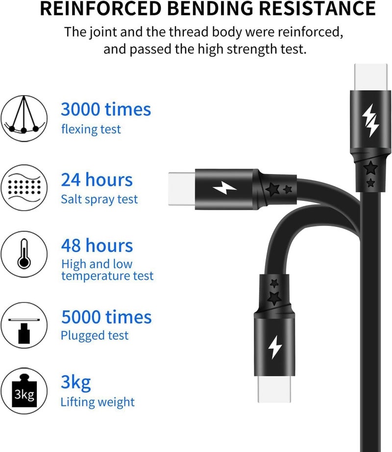 كابل شحن سريع من نوع USB Type C قابل للسحب [3.3 قدم، 3 قطع]، كابل شاحن من USB A إلى C، كابل شحن متزامن للبيانات QC 3.0 مع 3 منافذ USB C، مناسب لهاتف Phone 15 Pro Max Plus و Pad Pro و Galaxy S23 (أسود) - Image 5