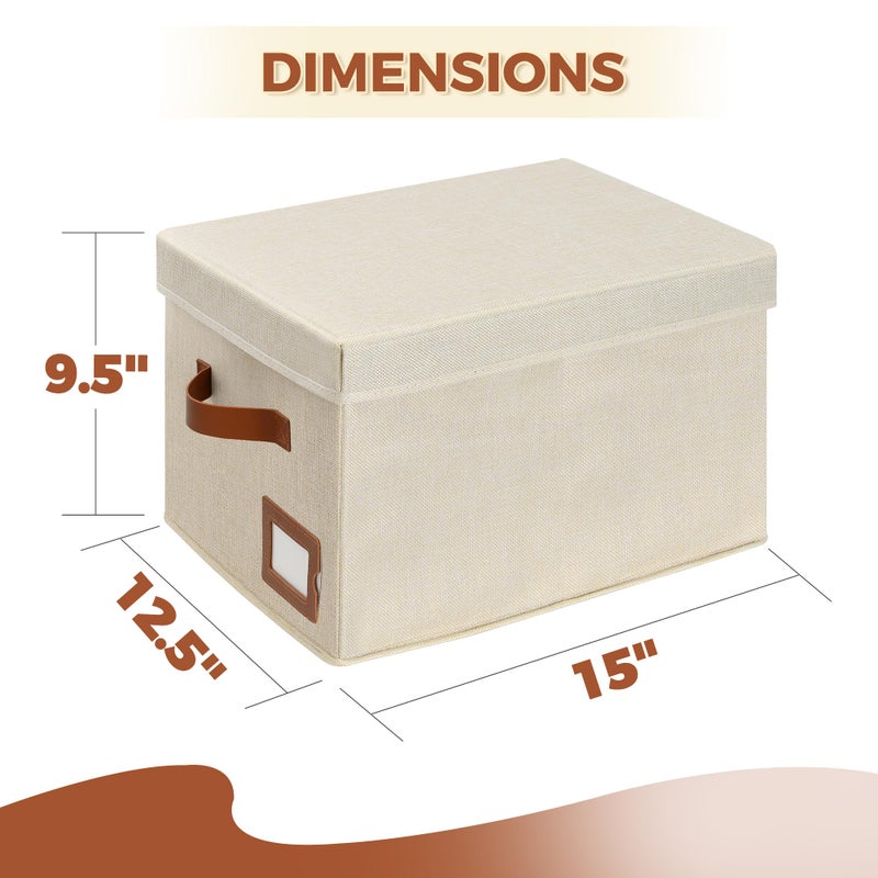 Storage Standard 2-Pack File Organizer Box with Lid - Collapsible Hanging Linen Document Organizer Portable File Boxes, Lightweight & Portable Filing Box Crates with Handles & Extras, Ivory - Image 3