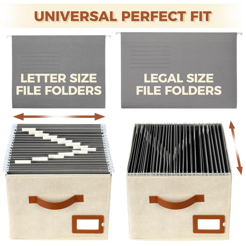 Storage Standard 2-Pack File Organizer Box with Lid - Collapsible Hanging Linen Document Organizer Portable File Boxes, Lightweight & Portable Filing Box Crates with Handles & Extras, Ivory - Image 5