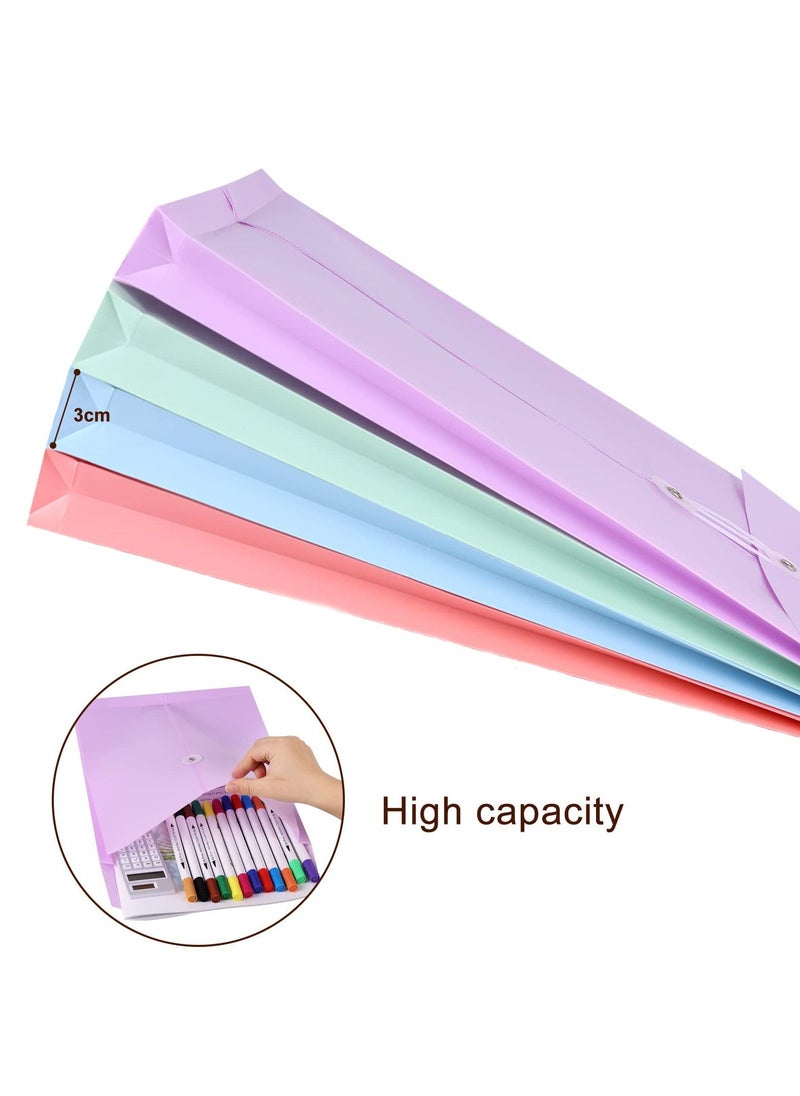 KASTWAVE - A4 Folder, Plastic Expandable Envelope Document Bag with String Tie Closure , Large Capacity Information Bag for Home Office School 8pcs, 4 Colors - Image 1