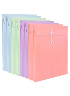 KASTWAVE A4 Folder, Plastic Expandable Envelope Document Bag with String Tie Closure , Large Capacity Information Bag for Home Office School 8pcs, 4 Colors  - Image 1