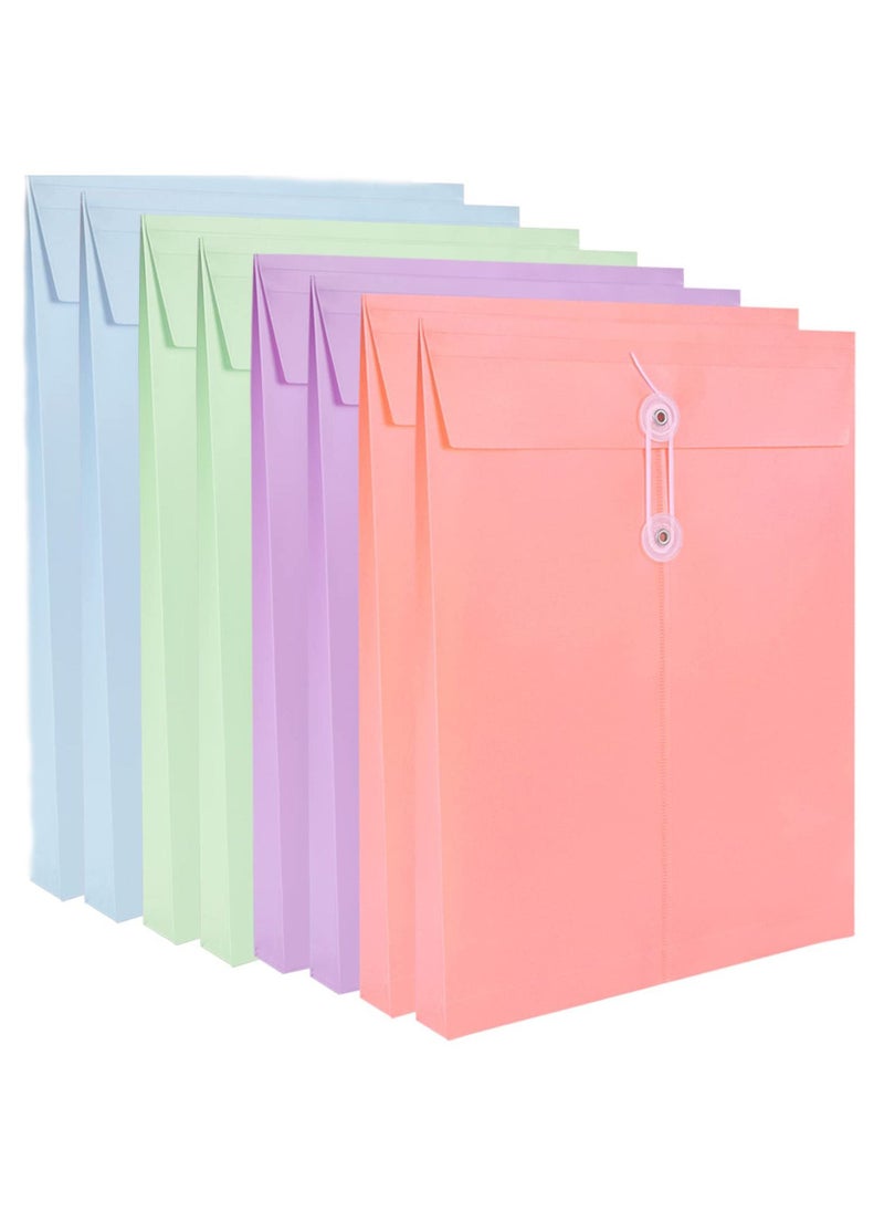 KASTWAVE - A4 Folder, Plastic Expandable Envelope Document Bag with String Tie Closure , Large Capacity Information Bag for Home Office School 8pcs, 4 Colors - Image 1