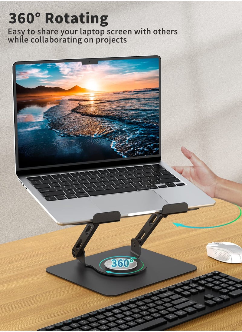 spa luxetique Laptop Stand with 360° Rotating Base Ergonomic Computer Riser for Desk Adjustable Height Multi-Angle Foldable Laptop Mount Stable Metal Holder Support for 10-15.6" Notebook PC  - Image 2