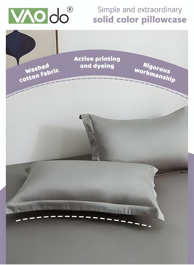 2PCS Cotton Pillowcase Skin-friendly Soft Breathable Solid Color Pillowcase (Large 48*72CM Grey)
