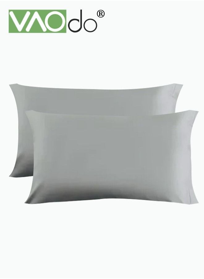 2PCS Cotton Pillowcase Skin-friendly Soft Breathable Solid Color Pillowcase (Large 48*72CM Grey)