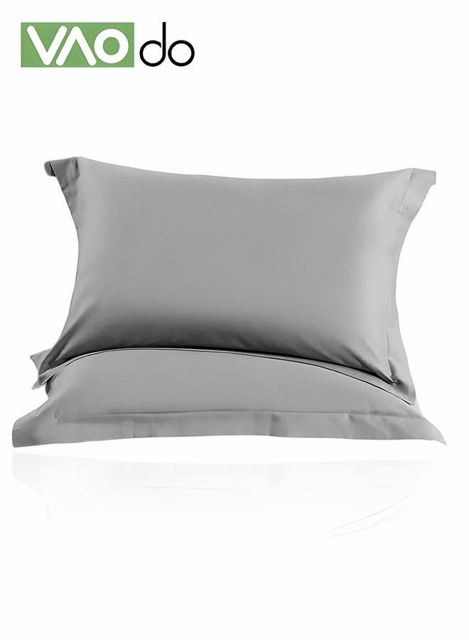 2PCS Cotton Pillowcase Skin-friendly Soft Breathable Solid Color Pillowcase (Large 48*72CM Grey)