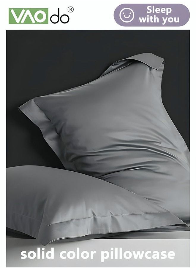 2PCS Cotton Pillowcase Skin-friendly Soft Breathable Solid Color Pillowcase (Large 48*72CM Grey)