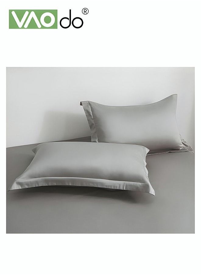 2PCS Cotton Pillowcase Skin-friendly Soft Breathable Solid Color Pillowcase (Large 48*72CM Grey)