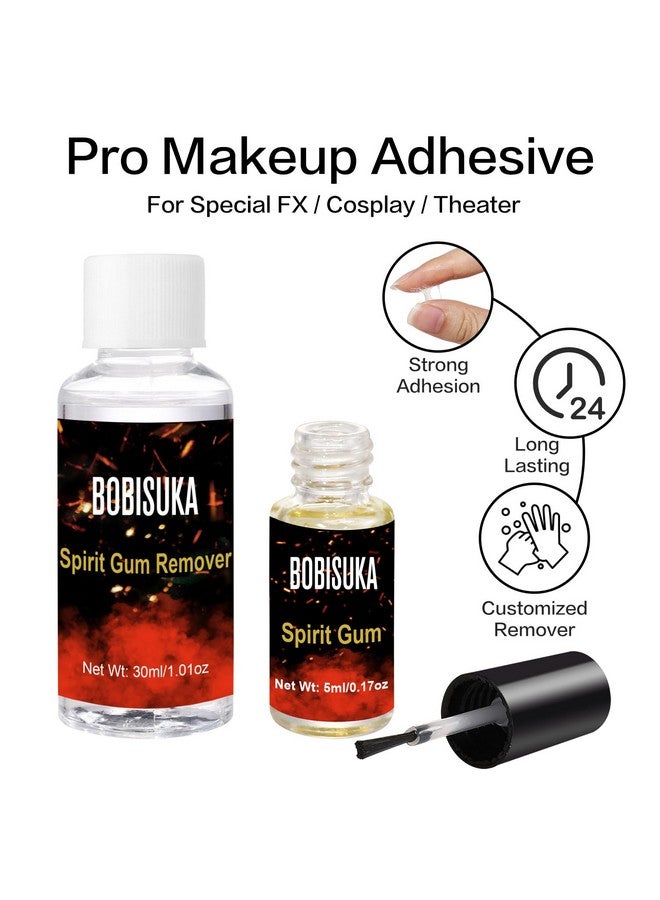 BOBISUKA Spirit Gum Adhesive and Remover Kit - 5ml Spirit Gum & 30ml SFX Makeup Adhesive Remover, Professional Prosthetic Make Up Glue for Halloween, Stage, Cosplay, Special FX (0.17oz + 1.01 oz) - Image 2