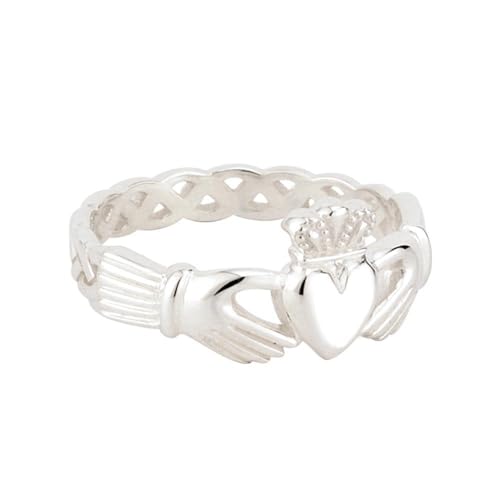 Biddy Murphy Made in ireland Irish Claddagh Ring for Women 925 Sterling Silver with Braided Band, Traditional Friendship Ring, Love, Marriage, Engagement, Size 8.5 - Image 3