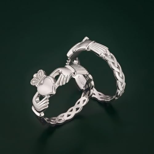 Biddy Murphy Made in ireland Irish Claddagh Ring for Women 925 Sterling Silver with Braided Band, Traditional Friendship Ring, Love, Marriage, Engagement, Size 8.5 - Image 2
