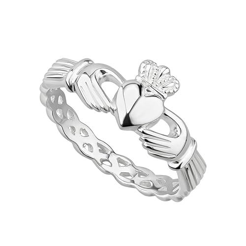 Biddy Murphy Made in ireland Irish Claddagh Ring for Women 925 Sterling Silver with Braided Band, Traditional Friendship Ring, Love, Marriage, Engagement, Size 8.5 - Image 1