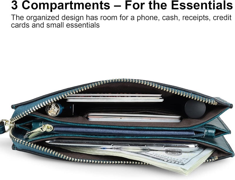 befen Genuine Leather Wristlet Clutch for Women Ultra-Slim Ladies Credit Card Holder Wallet Purses with RFID Protection - Image 3