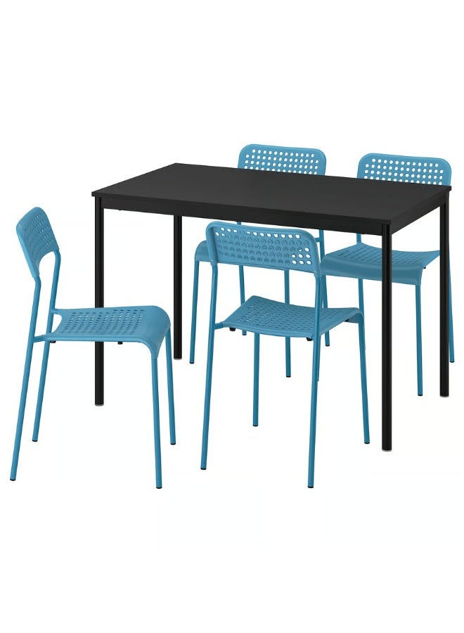 Selecto Hub Dining Table and 4 Chairs, Sturdy Metal Frame Durable Tabletop, Black/blue 110 x 67 cm - Image 1