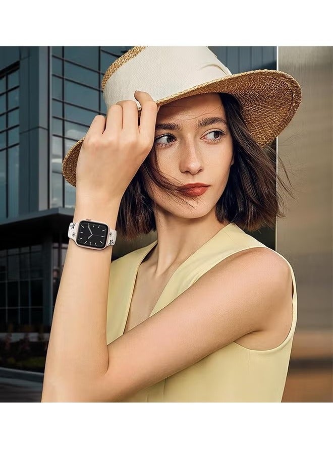 Apple Watch Strap, Floral Engraved Bands Compatible with Apple Watch Band 41mm 40mm 42mm 38mm for Women,Cute Flower iWatch Bands Soft Silicone Sport Strap for iWatch Series SE 10 9 8 7 6 5 4 3 Ultra - Image 4