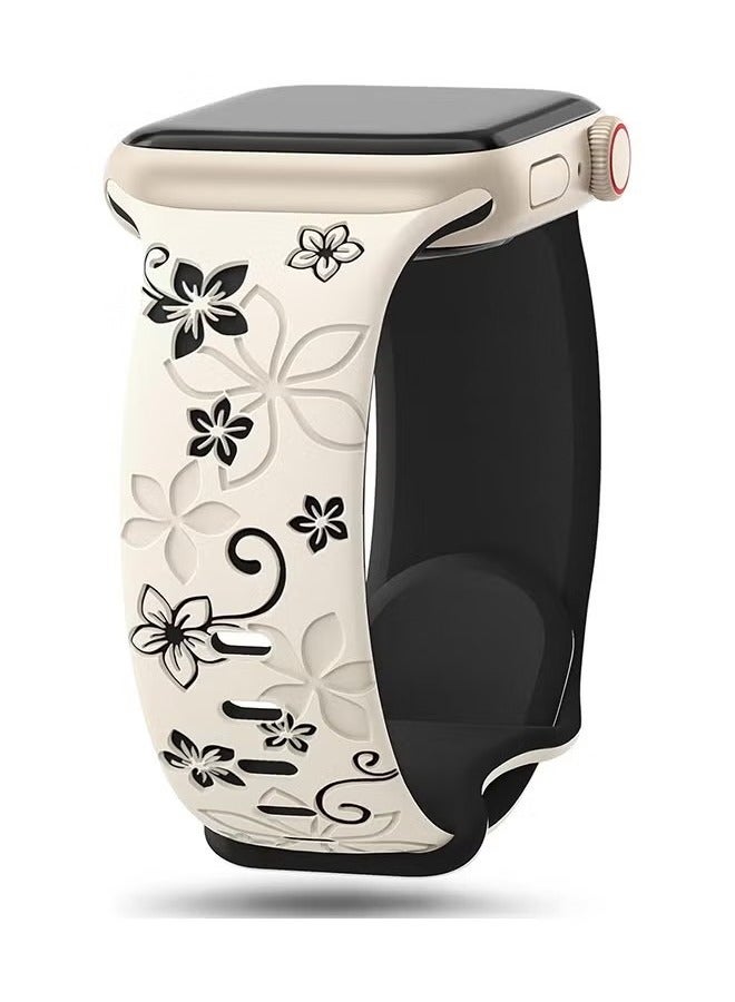 Apple Watch Strap, Floral Engraved Bands Compatible with Apple Watch Band 41mm 40mm 42mm 38mm for Women,Cute Flower iWatch Bands Soft Silicone Sport Strap for iWatch Series SE 10 9 8 7 6 5 4 3 Ultra - Image 1