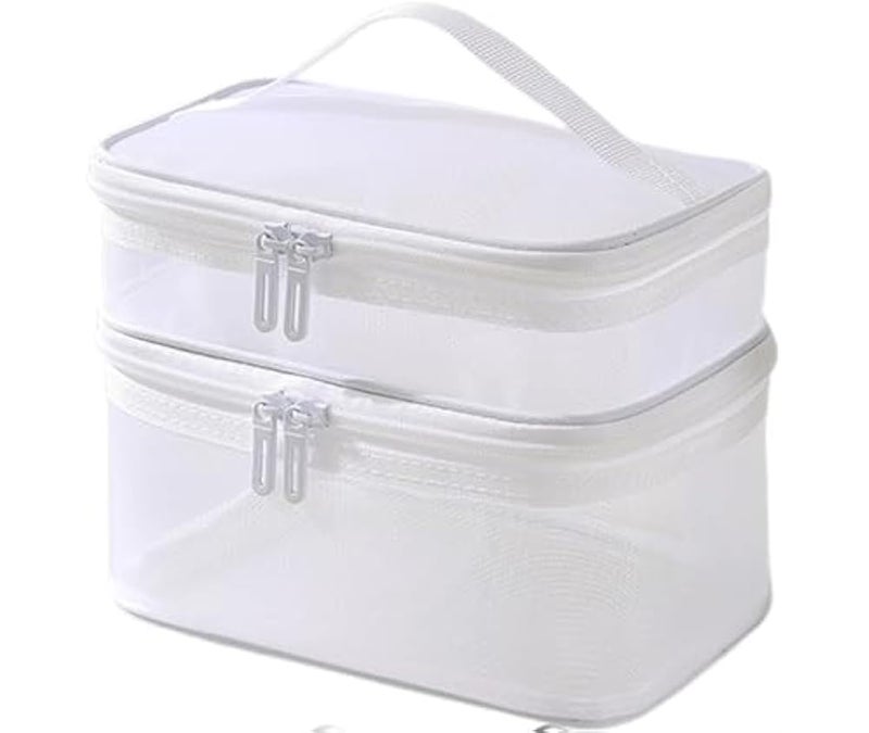 Breathable Mesh Visual Cosmetic Bag, Multifunctional Large Digital Bag, Travel Storage Bag for Lipstick Eyebrow Pencil, Logo Can Be Printed(White) - Image 1
