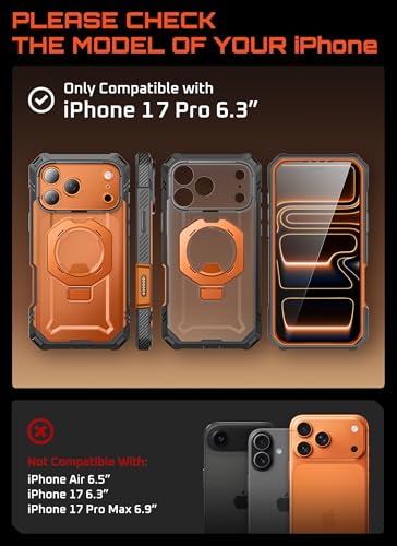 SUPCASE for iPhone 17 Pro Case with Tempered Glass Screen Protector UBGrip Pro Camera Control Cover Compatible with MagSafe Builtin Kickstand FullBody Heavy Duty Magnetic Phone Case Coral - Image 3