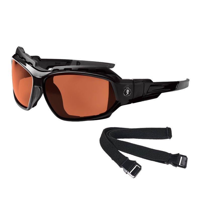 Ergodyne Skullerz Loki Convertible Safety Spoggles Glasses, Polarized Copper Lens-Includes Gasket and Strap to Convert to Goggle - Image 1