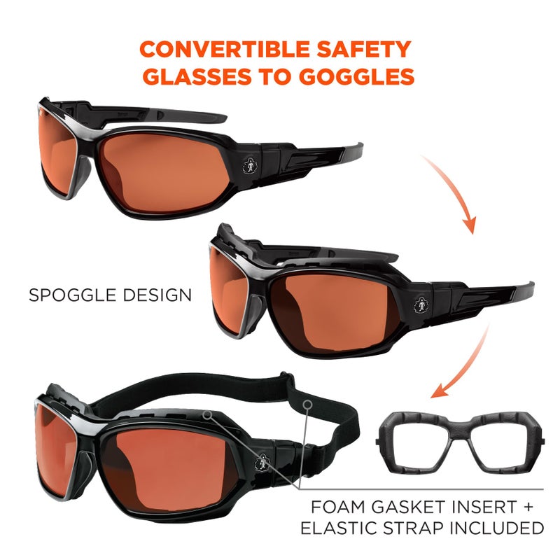 Ergodyne Skullerz Loki Convertible Safety Spoggles Glasses, Polarized Copper Lens-Includes Gasket and Strap to Convert to Goggle - Image 4