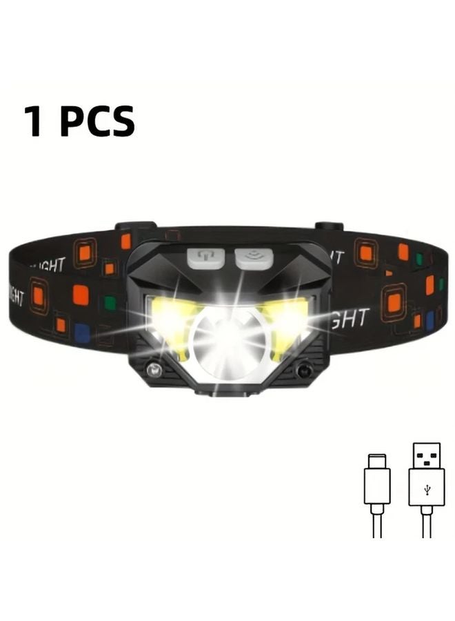 Rechargeable LED Headlamp With Motion Sensor Red Light 8 Modes IP65 Black - Image 1