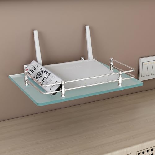 FORTUNE Multipurpose Glass Setup Box Shelf/TV Setup Box Stand/Set Top Box Stand/WiFi Router Stand with Heavy Wall Mount Brackets -12 X 9 INCH (Frosted) - Image 1