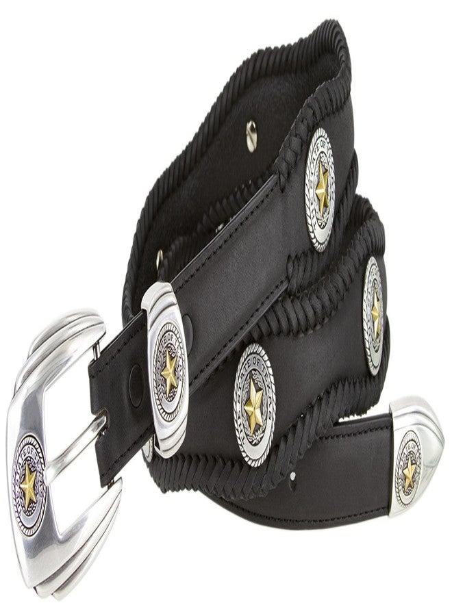 Belts.com Gold Star State of Texas Western Scallop Braided Leather Belt 1"(25mm) Wide (38, Black) - Image 2