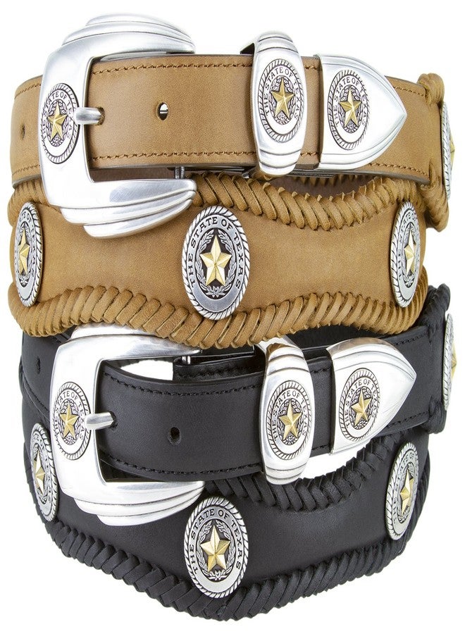 Belts.com Gold Star State of Texas Western Scallop Braided Leather Belt 1"(25mm) Wide (38, Black) - Image 3