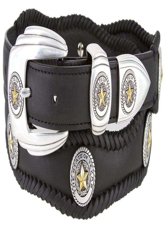 Belts.com Gold Star State of Texas Western Scallop Braided Leather Belt 1"(25mm) Wide (38, Black) - Image 1