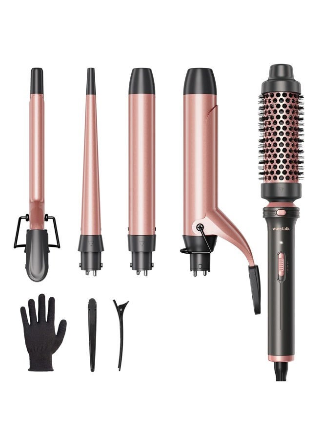 Wavytalk 5 in 1 Curling Iron Set with Curling Brush and 4 Interchangeable Ceramic Curling Wand (0.35"-1.25”), Wand Curling Iron Instant Heat Up, Dual Voltage Hair Curler Model: JDL-320N1 - Image 1