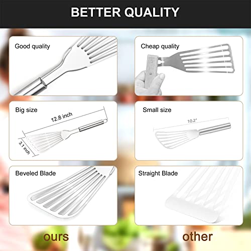 Cualork 2-Piece Premium Fish Spatula Set, Big Size Stainless Steel, Thickness Blade Turner for Cooking, Flipping, Frying and Grilling - Image 5