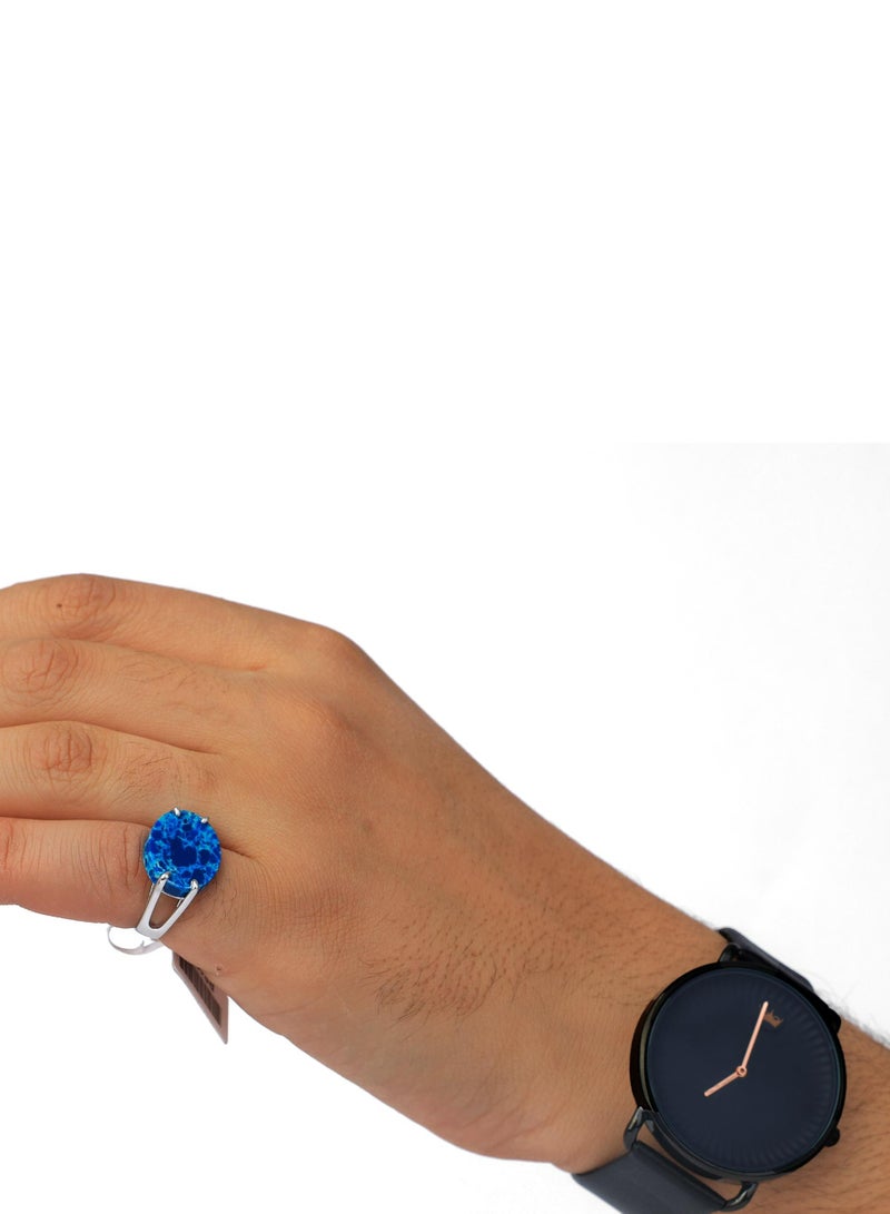 فونيم خاتم فضه شنكار ازرق معرق - Image 2