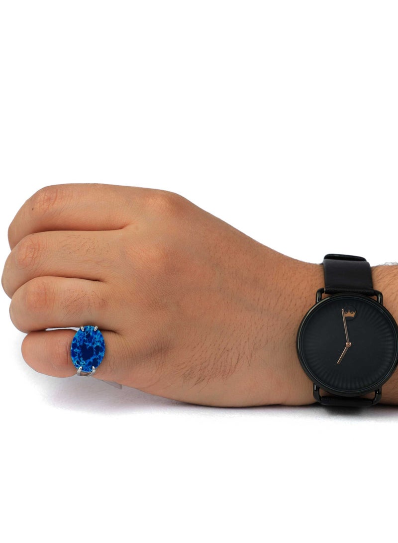 فونيم خاتم فضه شنكار ازرق معرق - Image 4