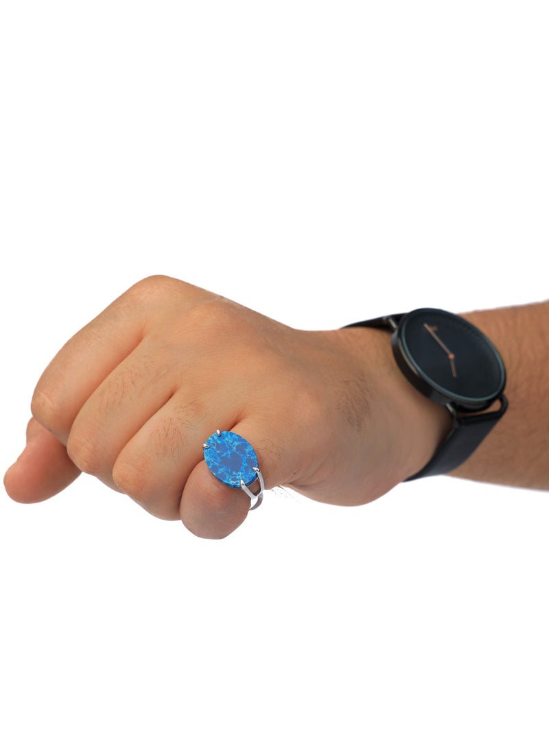 فونيم خاتم فضه شنكار ازرق معرق - Image 1