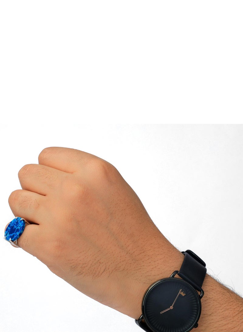 فونيم خاتم فضه شنكار ازرق معرق - Image 3