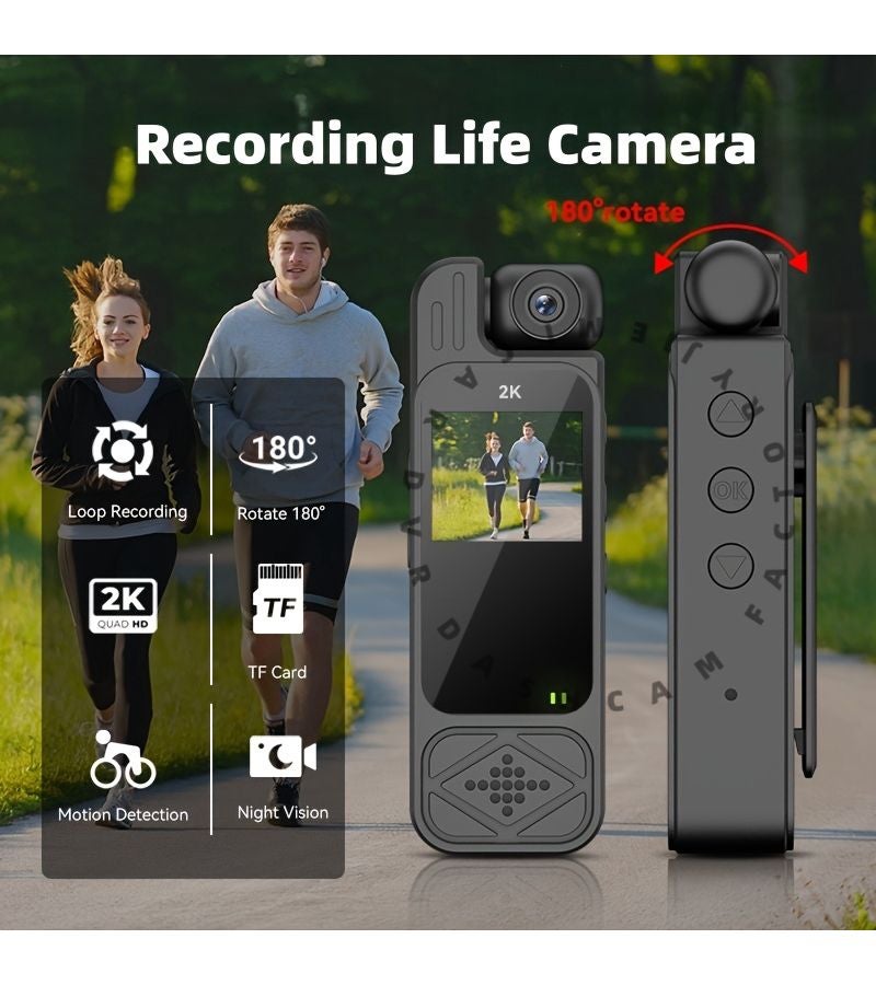 Body Camera Y9-with 128GB memory card Wearable Portable Infrared Night Vision Motion Detection 180-Degree Lens Adjustment Compact Camera for Sports Cycling Fishing Events - Image 2