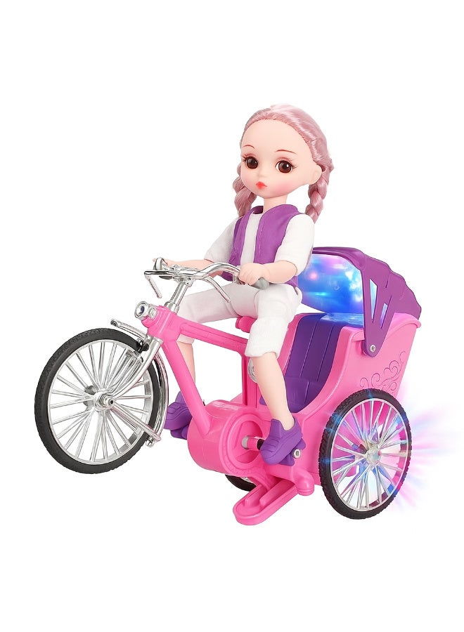 Trendy Pedal Bike Toy for Kids, Interactive Toy with Cartoon Character, 24cm x 28cm, Colorful LED Lights, (Girls) - Image 1
