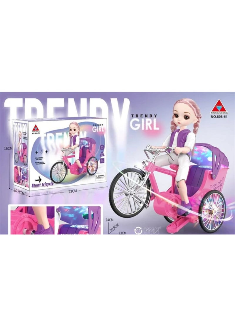 Trendy Pedal Bike Toy for Kids, Interactive Toy with Cartoon Character, 24cm x 28cm, Colorful LED Lights, (Girls) - Image 2