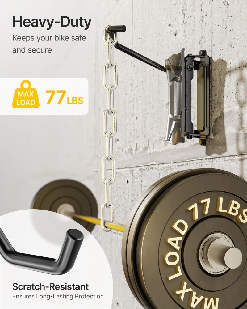 monTEK Bike Wall Mount for 4.5" Tire Width, Swivel Bike Wall Hanger Holds Up to 77lbs, Space-Saving Bike Rack Garage, Heavy Duty Bike Storage for Bedroom Home Office, 2 Pack - Image 5