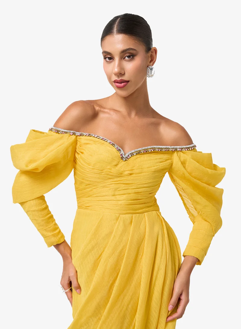 Threadz by Ajooni  Sweetheart Neck Asymmetric Maxi Dress for Women | Best Price UAE