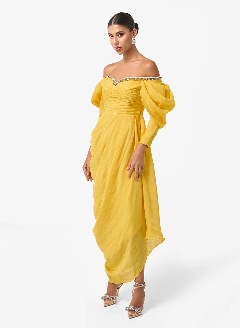 Threadz by Ajooni  Sweetheart Neck Asymmetric Maxi Dress for Women | Best Price UAE