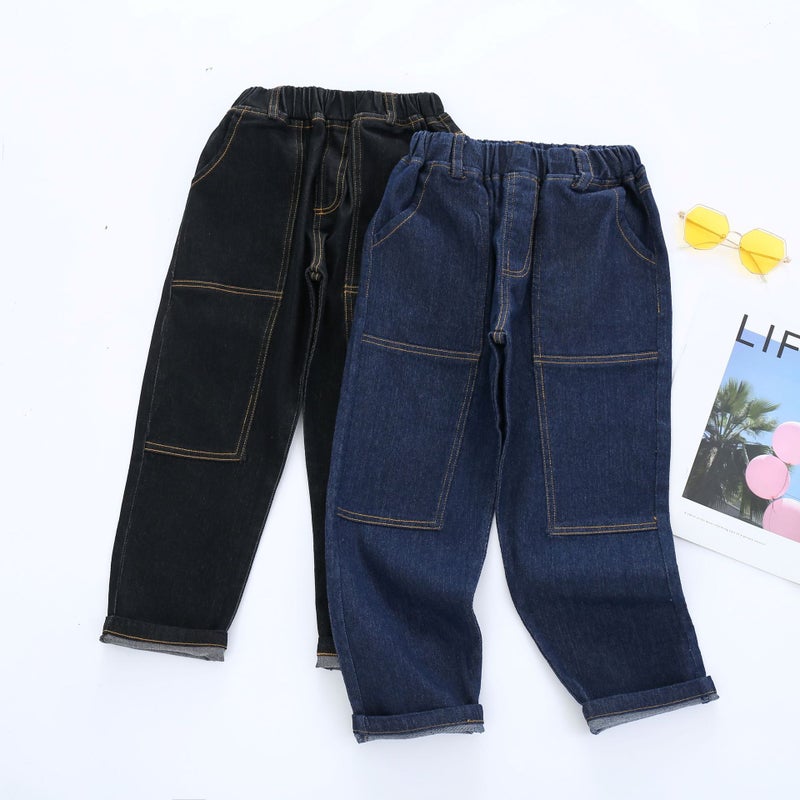Children'S New Contrast Color Line Design Casual Versatile Sports Loose Denim Trousers - Image 2