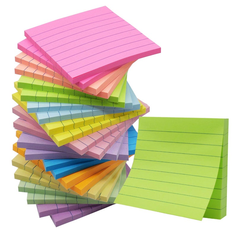 HCTBN (24 Pack) Lined Sticky Notes 3x3 in Ruled Stickies Super Sticking Power Memo Pads,12 Bright Multi Colors Sticky Notes with Lines Self-Stick Note Pads - Image 1