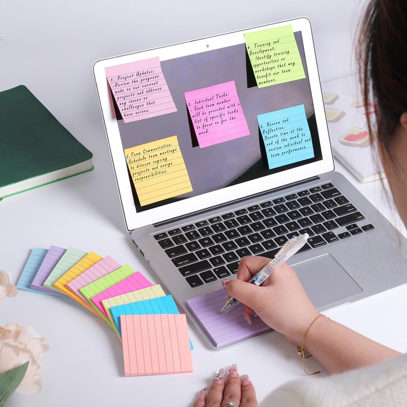 HCTBN (24 Pack) Lined Sticky Notes 3x3 in Ruled Stickies Super Sticking Power Memo Pads,12 Bright Multi Colors Sticky Notes with Lines Self-Stick Note Pads - Image 5