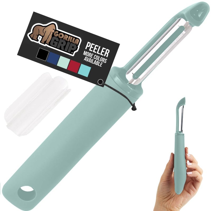 GORILLA GRIP Patented BPAFree Sharp Stainless Steel Swivel Vegetable Peeler Comfortable Handle Potato Peelers Smooth Peeling Peel Carrots Apple Includes Blade Cover Kitchen Tool Mint