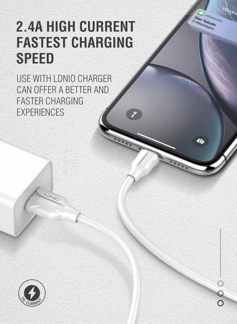LDNIO USB C Cable A to Type Data Cord Premium Compatible For Samsung Galaxy, MacBook Pro, Nintendo Switch, Huawei MateBook X Pro iPad Mini 6 2M White - Image 3