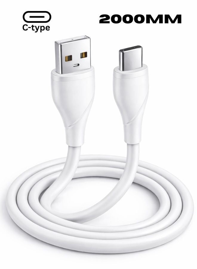 LDNIO كابل شحن سريع 2.4 أمبير من النوع C، كابل شاحن USB من النوع C مضفر متوافق مع Huawei P30 P20 وSamsung S21 S20 Note 20، 2 متر أبيض - Image 1