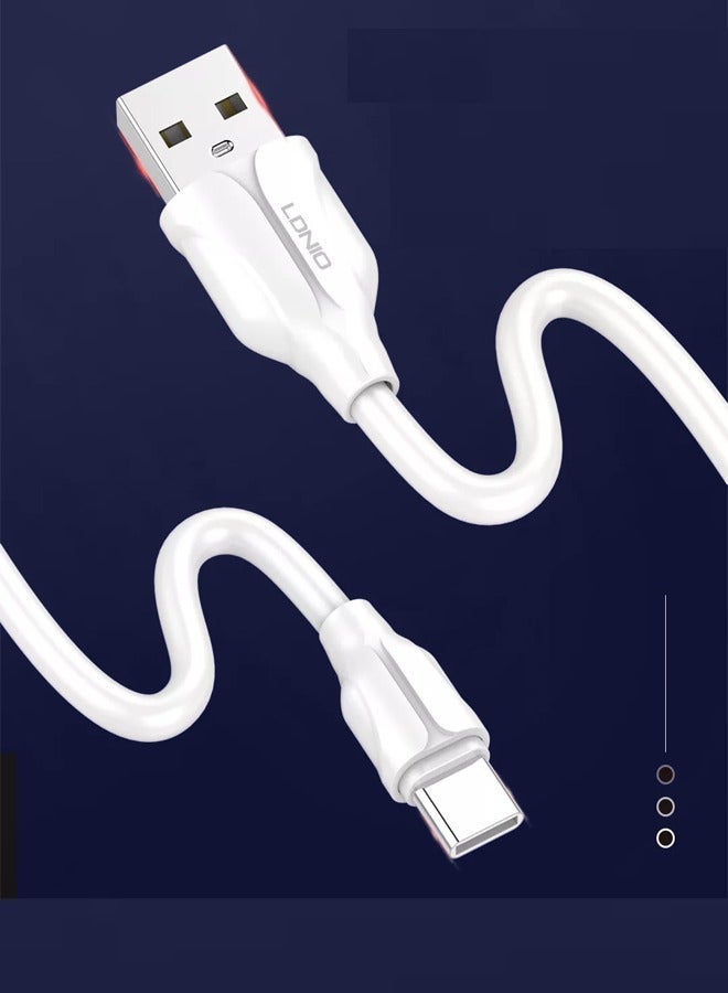LDNIO كابل شحن سريع 2.4 أمبير من النوع C، كابل شاحن USB من النوع C مضفر متوافق مع Huawei P30 P20 وSamsung S21 S20 Note 20، 2 متر أبيض - Image 2
