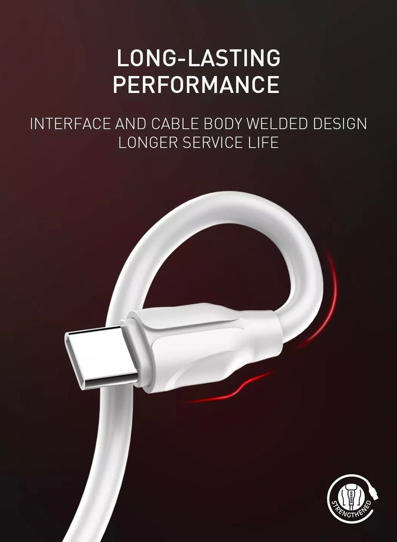 LDNIO كابل شحن سريع 2.4 أمبير من النوع C، كابل شاحن USB من النوع C مضفر متوافق مع Huawei P30 P20 وSamsung S21 S20 Note 20، 2 متر أبيض - Image 3